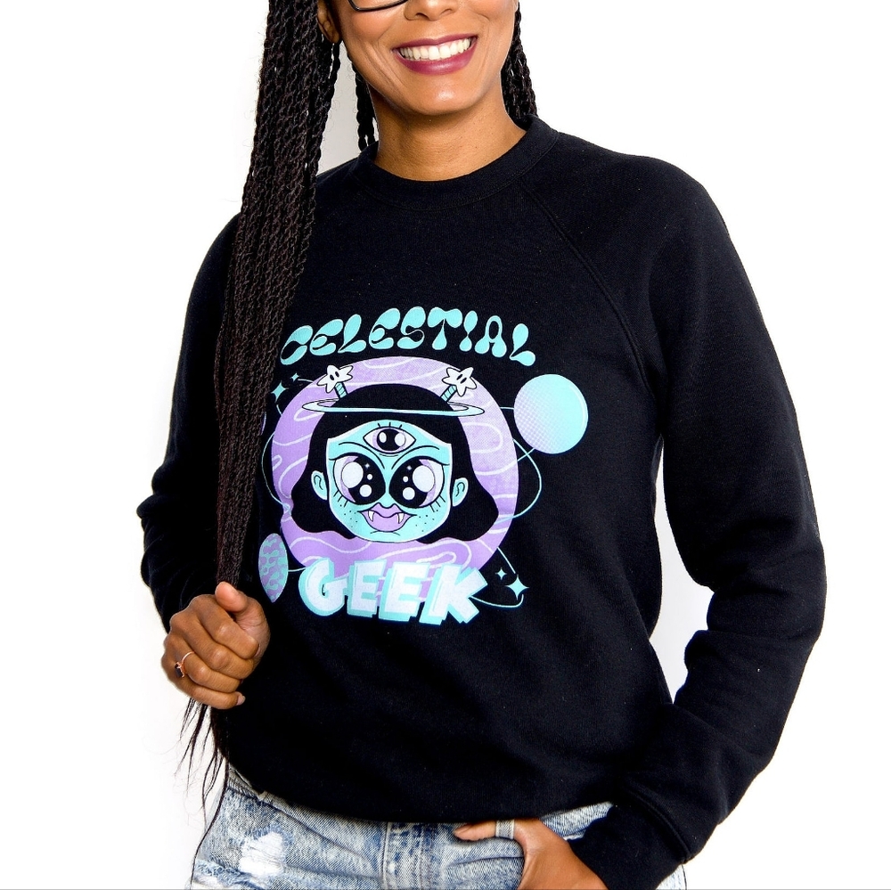 Celestial Geek Black Crewneck Bella Canvas Oversize Unisex Sweatshirt